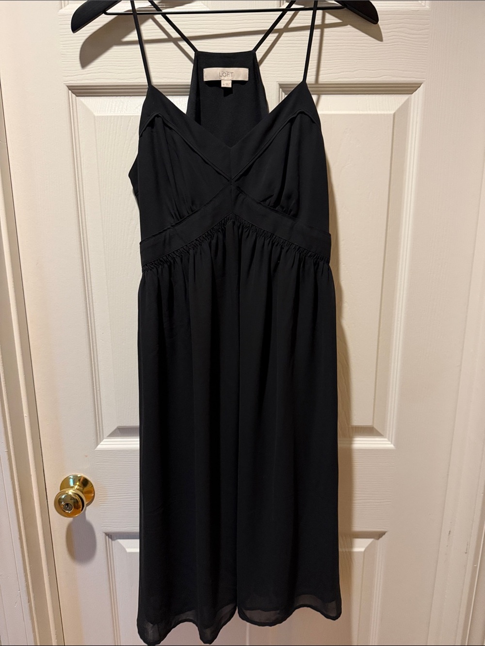 LOFT Black Spaghetti-Strap Midi Dress with V-Neck